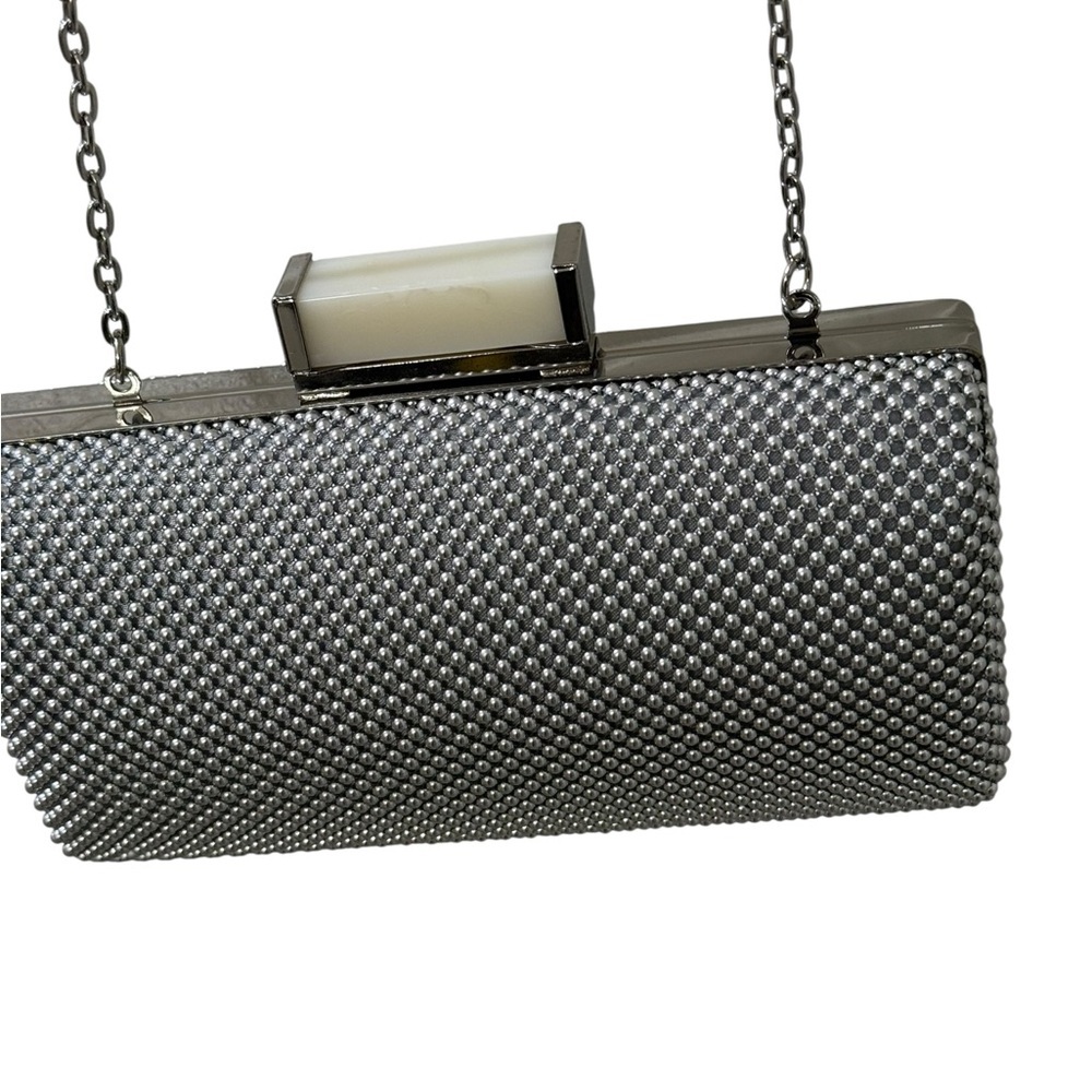 Jessica McClintock Silver Mesh Clutch Crossover Shoulder Purse 1990’s Vintage